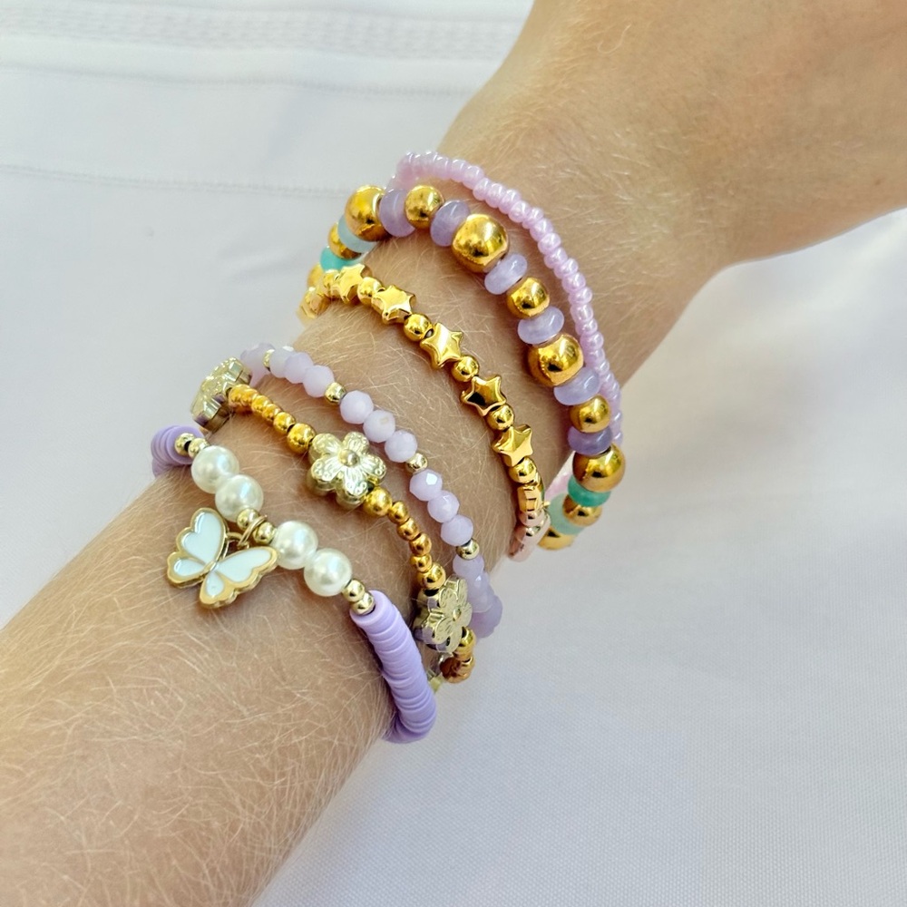 Gold and Purple Beaded Kids Bracelet Set